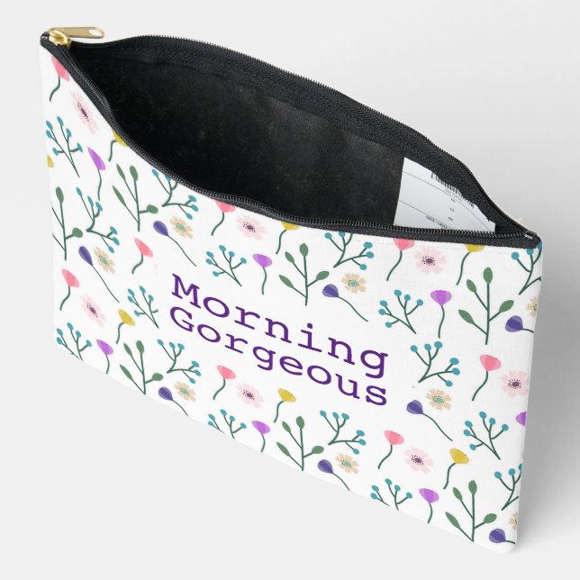 Light Modern Floral Pattern White Morning Gorgeous Accessory Pouch (Open)