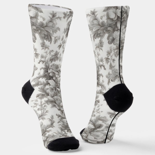 Light Monochrome Marble Toile Crew Socks (Angled)