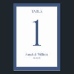 Light Navy Blue Border Wedding Table Number Card<br><div class="desc">A classic navy blue and white wedding table number card that can be customised with any table number. The graphics appear on both sides of this card.</div>