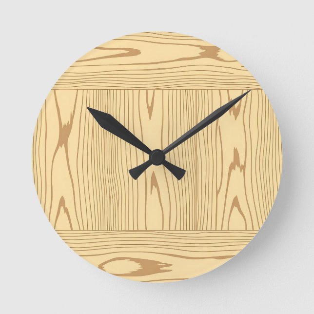 Light Oak Wood Grain Texture Minimalist Round Clock (Front)