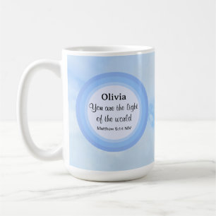 Light of the World Baby Blue Bible Verse Name Coffee Mug