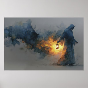 Light Of The World Jesus Lantern Watercolor Modern Poster