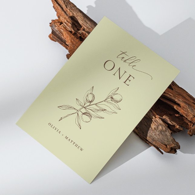 Light Olive Green Botanical Mediterranean Wedding Table Number (Creator Uploaded)