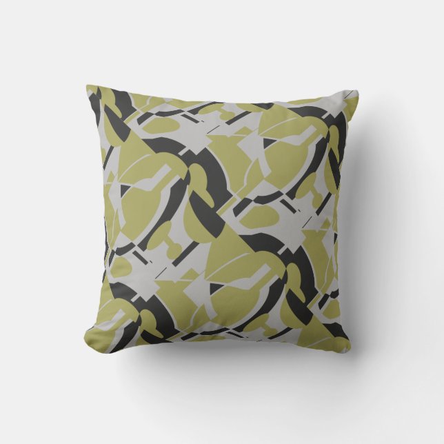 Light Olive Green Grey Black Diagonal Art Abstract Cushion (Front)