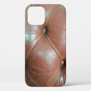 Light on brown leather sofa surface, textureabstra iPhone 12 case
