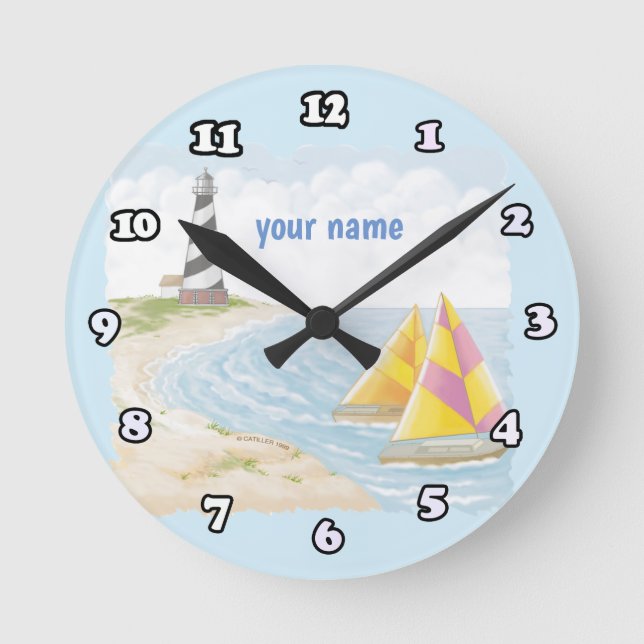 Light One Lighthouse  Round Clock (Front)