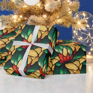 Light Orange and Red Floral Christmas Pattern Wrapping Paper