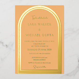 Light Orange Arch Foil Wedding Invitation