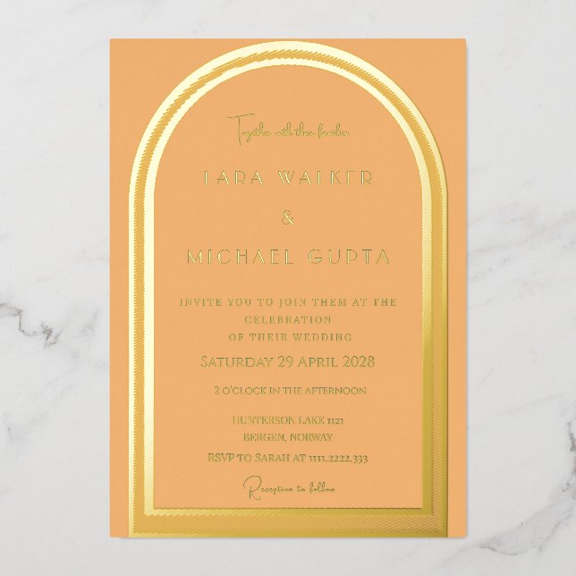 Light Orange Arch Foil Wedding Invitation (Front)