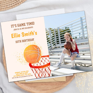 Light Orange Basketball Invitations with photo