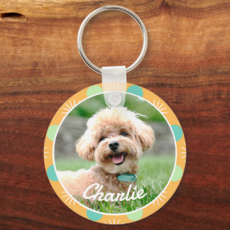 Light Orange Boho Pattern Personalised Pet Photo Key Ring