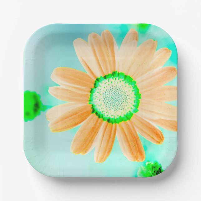 Light Orange Fantasy Daisy Paper Plate (Front)