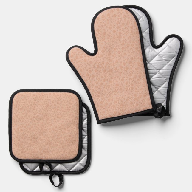 Light Orange Floral Oven Mitt & Pot Holder Set (Front/Back)