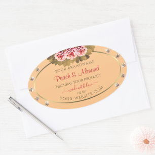 Light Orange Peach Product Label Pink Roses Jewels