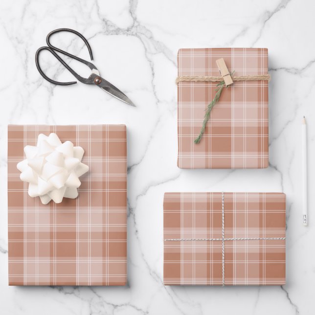Light Orange Plaid Pattern Wrapping Paper Sheet (Front)