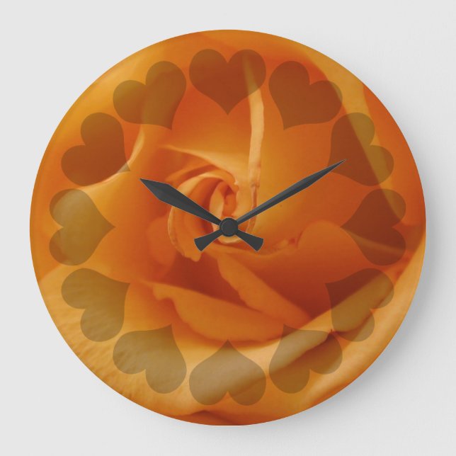 Light Orange Rose With Hearts Large Clock (Front)