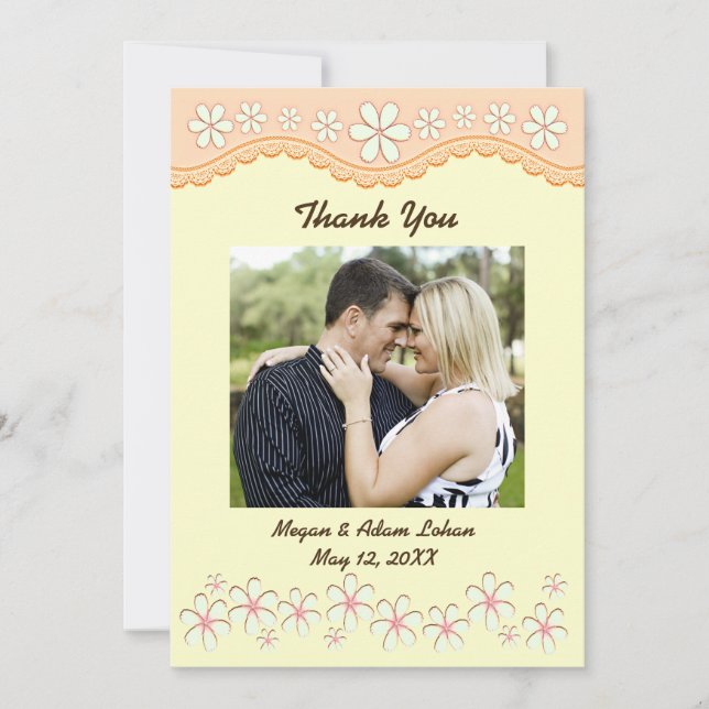 Light Orange Six Petal Flower Thank You Flat Card (Front)