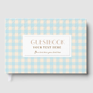 Light Pale baby blue gingham plaid checked Guest Book