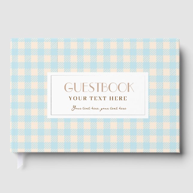 Light Pale baby blue gingham plaid checked Guest Book (Front)