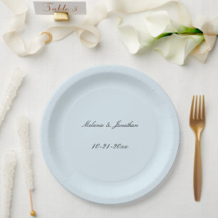 Light Pale Blue Wedding Paper Plate