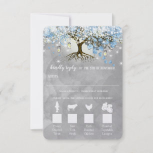 Light Pale Dusty Blue Heart Leaf Tree Forest Rsvp Card