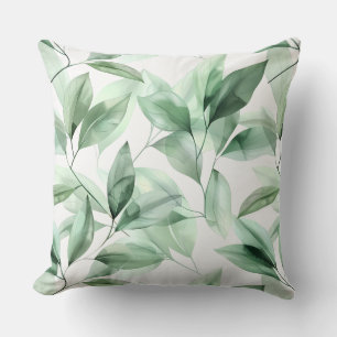 Light Pale Green Watercolor Leaves Greenery Cushion