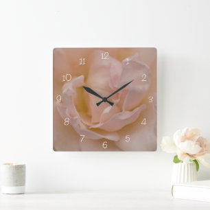 Light Pale Pink Fancy Rose Square Clock