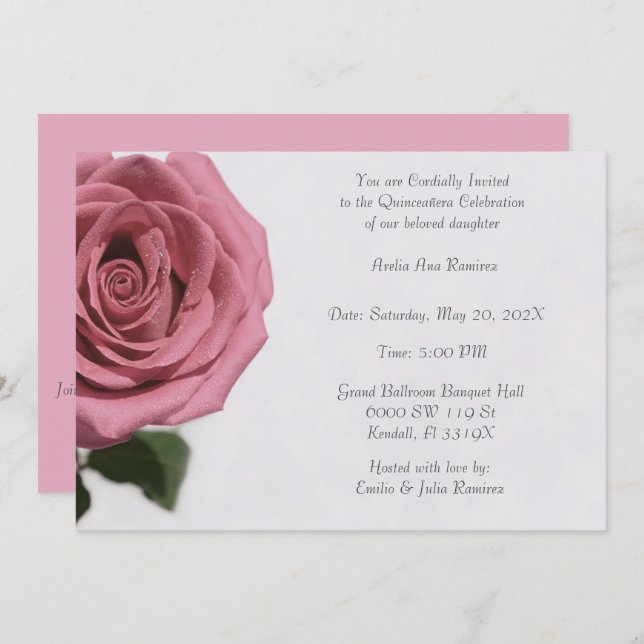 Light Pale Pink Rose Quinceañera Invitation (Front/Back)