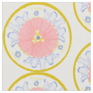 Light Passion Bloom Floral Medallion Plate Fabric