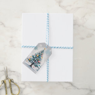 Light Pastel Christmas Tree Blue-Lilac Ornaments Gift Tags