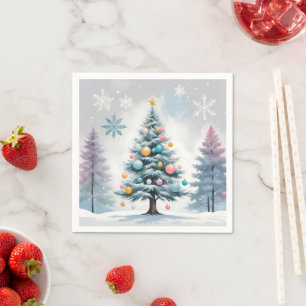 Light Pastel Christmas Tree Blue-Lilac   Ornaments Napkin