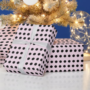  Light Pastel Pink Elegant Black Dots Artistic  Wrapping Paper