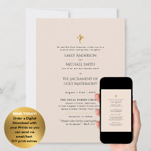 Light Peach Catholic Nuptial Mass Wedding Invitation