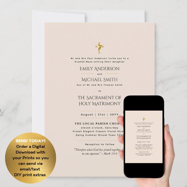 Light Peach  Catholic Nuptial Mass Wedding Invitation (Creator Uploaded)