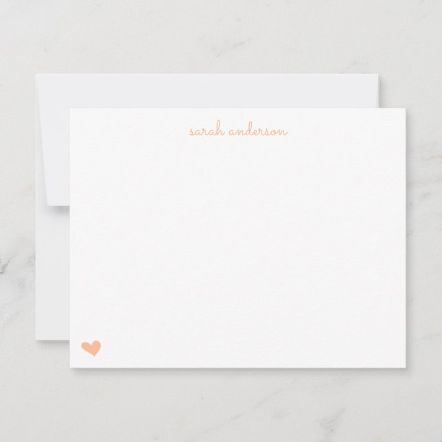 Light Peach Doodle Heart Personalised Stationery Card (Front)