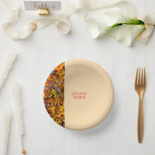 Light Peach  Leaves Happy Thanksgiving Give Thanks Paper Plate