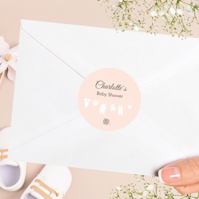 Light Peach Minimalist Baby Girl Shower Classic Round Sticker (Light Peach Minimalist Baby Girl Shower Classic Round Sticker ©Susanne Sachers - Sunny Mind 🌞)