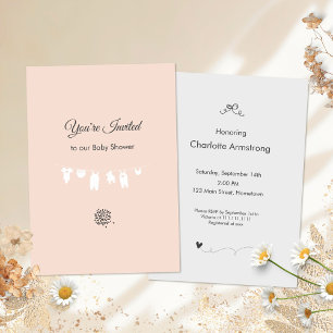 Light Peach Minimalist Baby Girl Shower Invitation