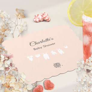 Light Peach Minimalist Baby Girl Shower Paper Coaster