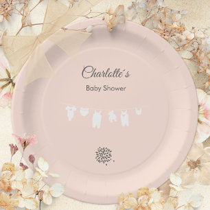 Light Peach Minimalist Baby Girl Shower Paper Plate