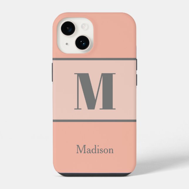 Light Peach Monogram Name iPhone Case (Back)