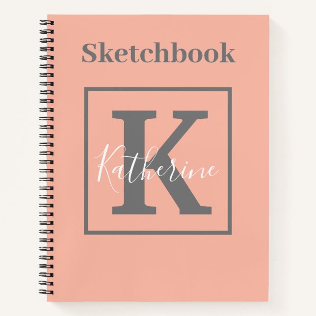 Light Peach Monogram Name Sketchbook Notebook (Front)