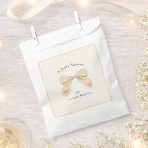 Light Peach Plaid Bow Elegant Neutral Baby Shower Favour Bags