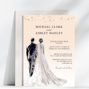 Light Peach Traditional Bride Groom Wedding Invitation