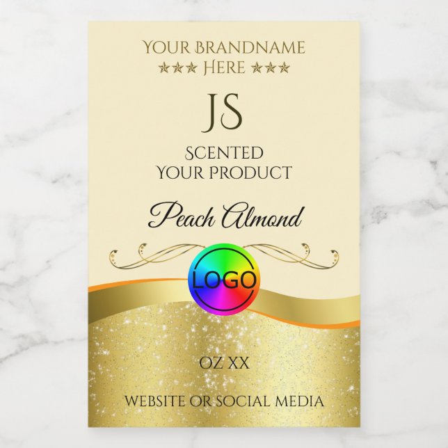 Light Peach Wavy Gold Logo Monogram Product Label (Single Label)