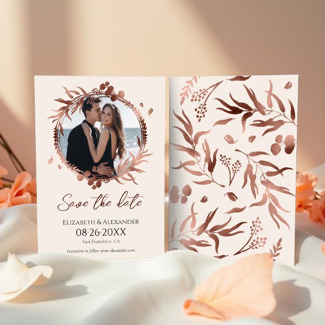 light peach Wreath Photo Save The Date Invitation (Creator Uploaded)