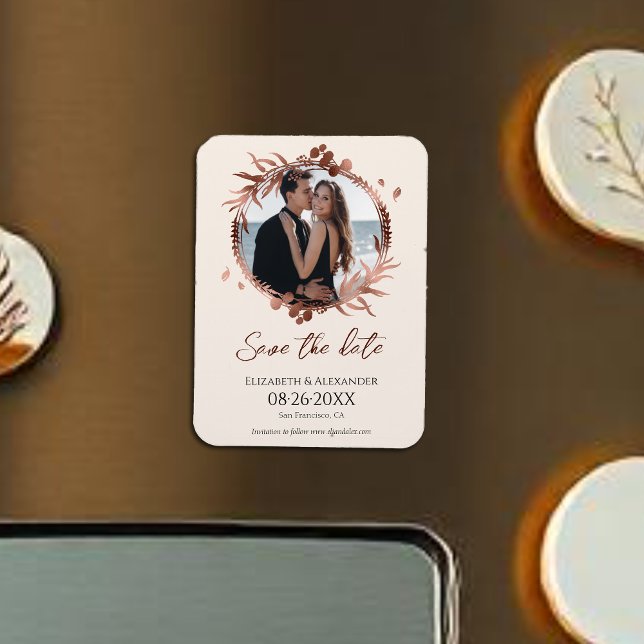 light peach Wreath Photo Save The Date Magnet (Creator Uploaded)