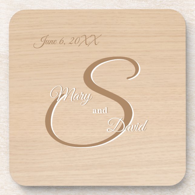 Light Pine Wood Wedding Paper Beverage Coaster (Front)