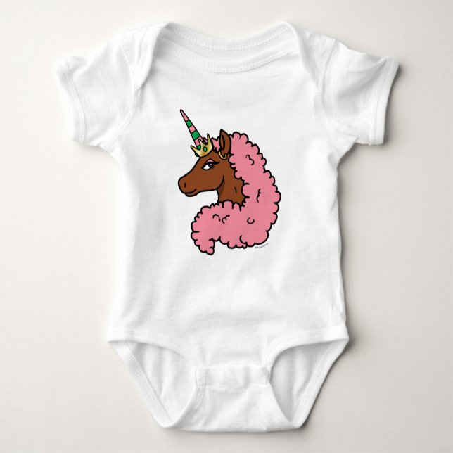 Light Pink Afro Unicorn Baby Bodysuit (Front)