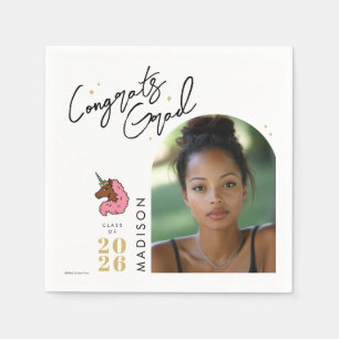 Light Pink Afro Unicorn Graduation Napkin
